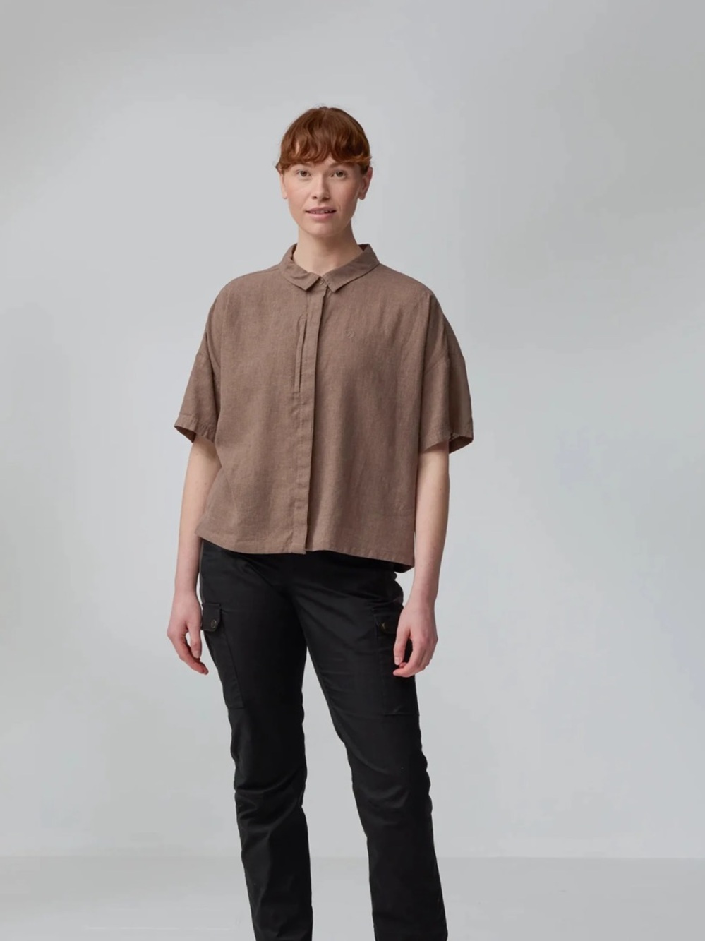 Fjallraven Ovik Hemp Camp Shirt Women’s Medium Brown Relaxed Fit Button Up